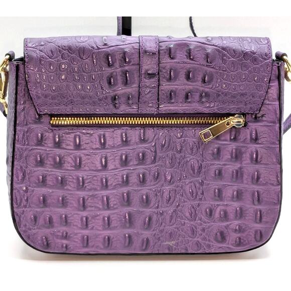 Firenze Italy Purple Leather Croc Embossed Long Strap/Short Strap Shoulder Bag - Picture 2 of 16